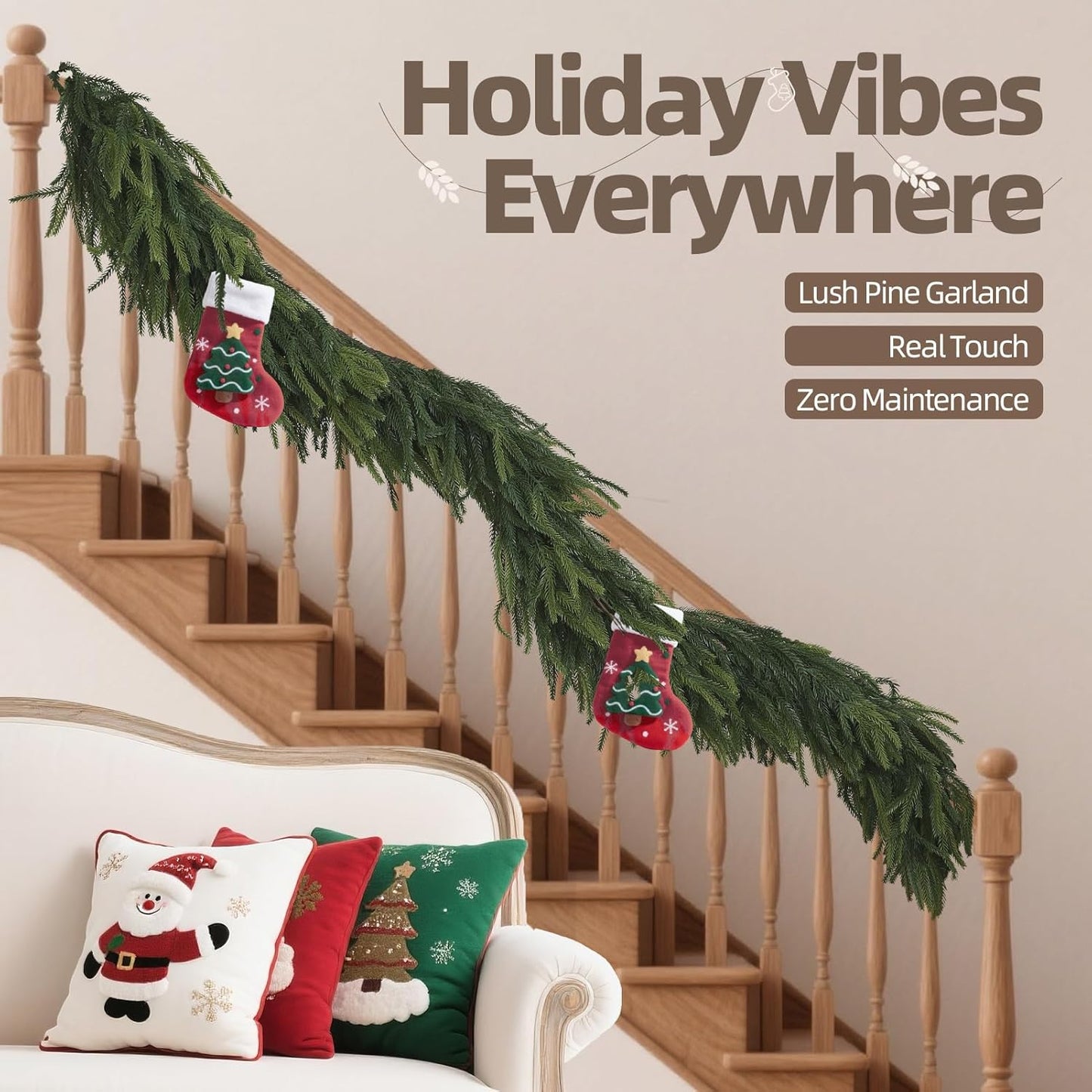 6FT Artificial Norfolk Pine Garland – Real Touch Greenery Garland, Dense Green Plants for Indoor Outdoor Christmas, Holiday, and Home Decoration (2, 6FT-)