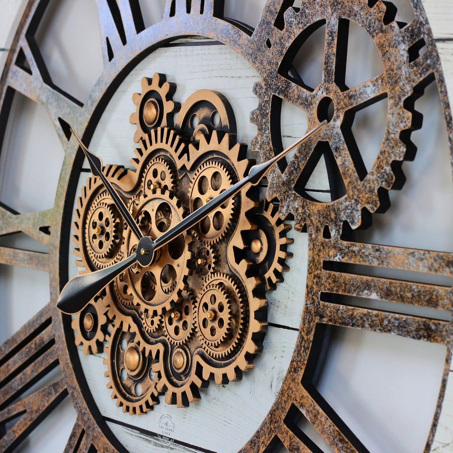 The Gears Clock 36'' Inch Real Moving Gear Wall Clock Vintage Industrial Oversized Rustic Farmhouse (White Farmhouse)