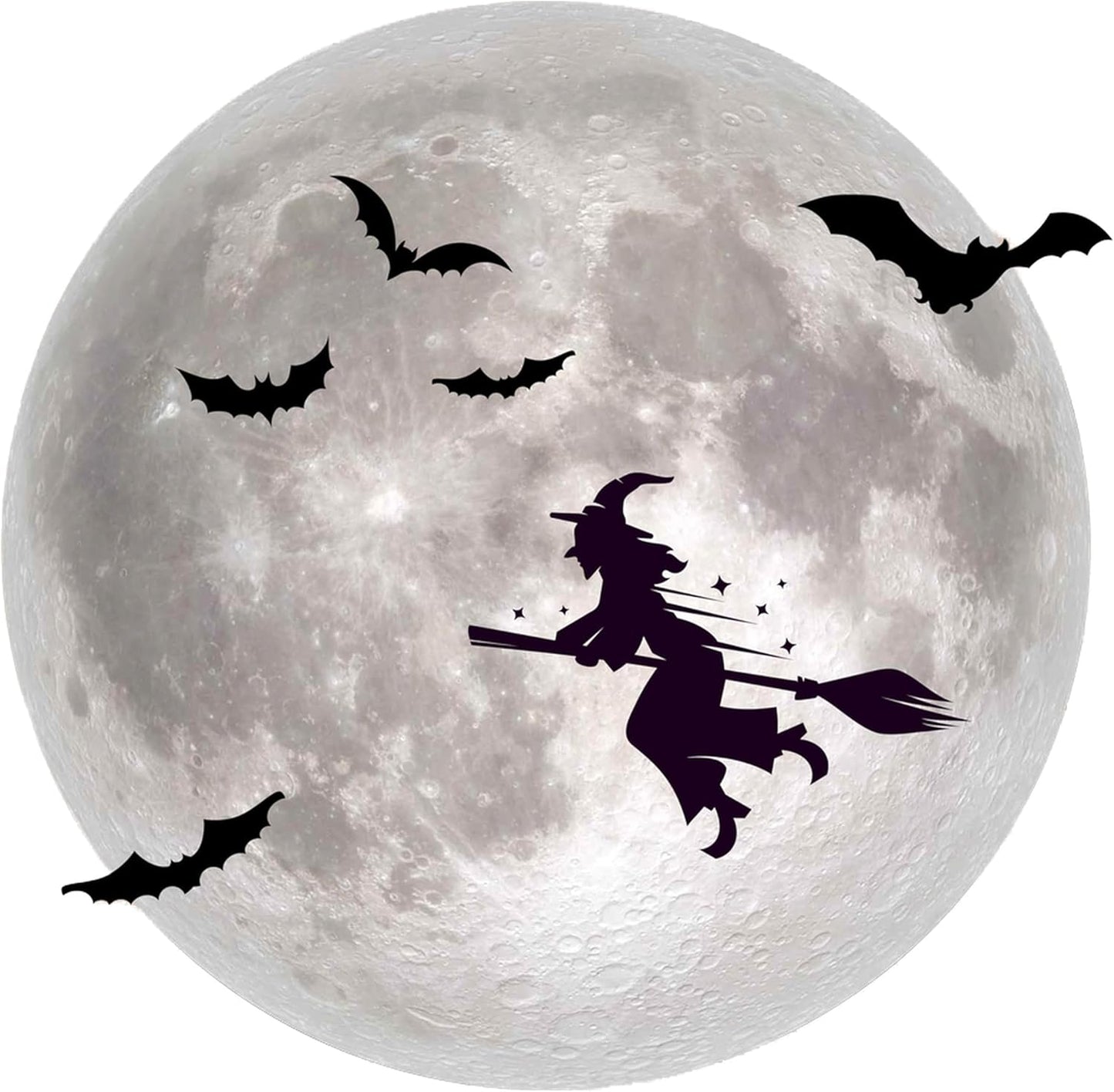 Halloween Clings for Glass Windows - 8" x 8" Moon Decal - Witch Silhouette - Halloween Decorations