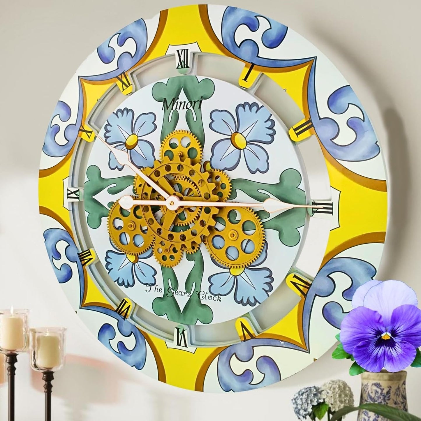 The Gears Clock Wall Clock Italy Collection with Moving Gears (Minori, 24 inch Round)