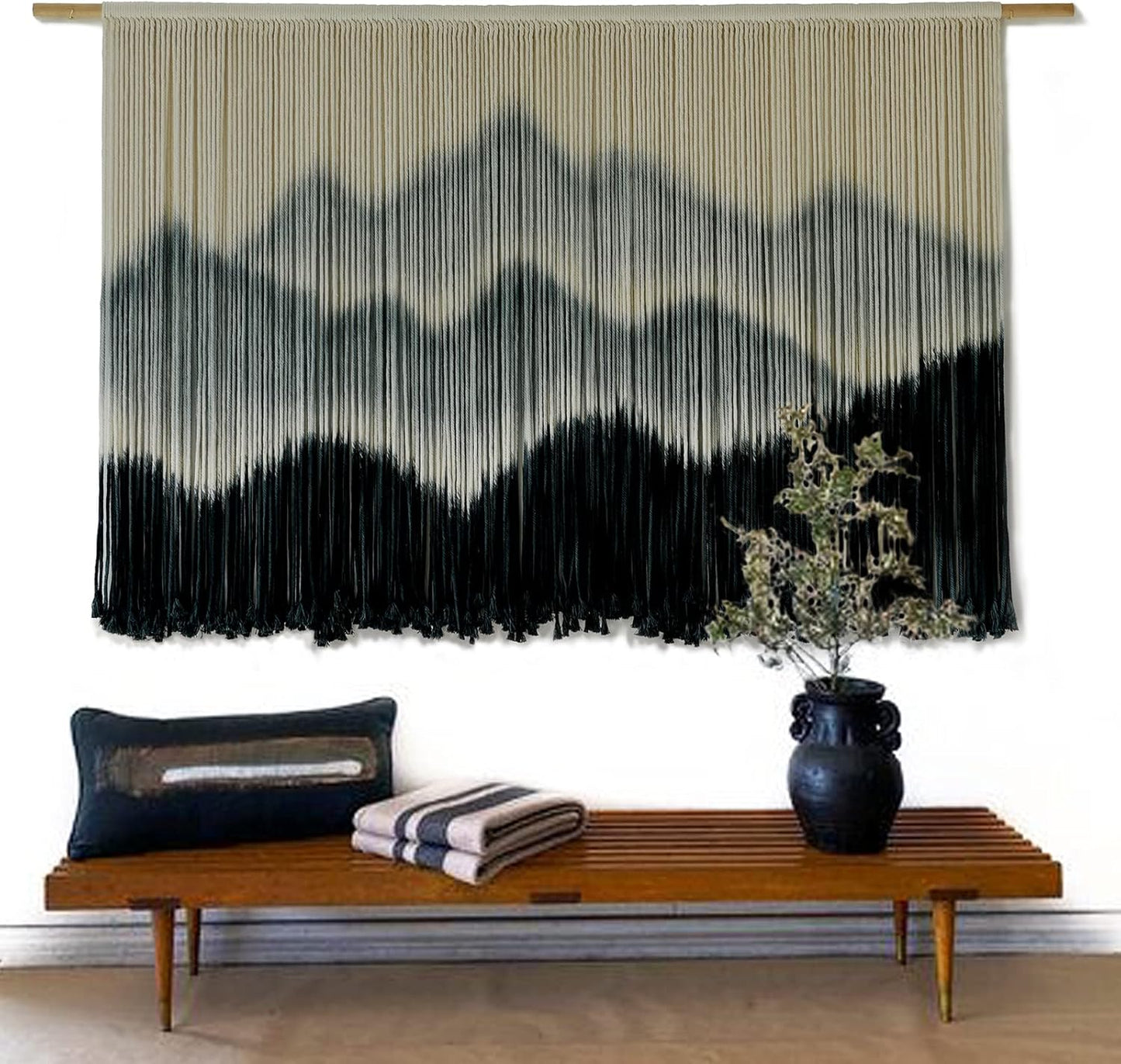 IOWER Macrame Wall Hanging Mountain Dip-Dyed Macrame Wall Decor Large Modern Fiber Art Boho Wall Decor 57" Wx35 L
