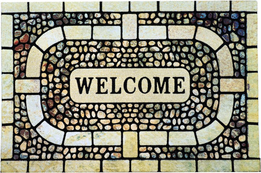 Door Mat Welcome Mat, Heavy Duty Door Mat 23.6 x 35.4 Inch Front Door Mat Rug Doormat for Outdoor Entrance Home Non-Slip Rubber Rug for Front Door, Outside, Entryway, Patio (Yellow Welcome)