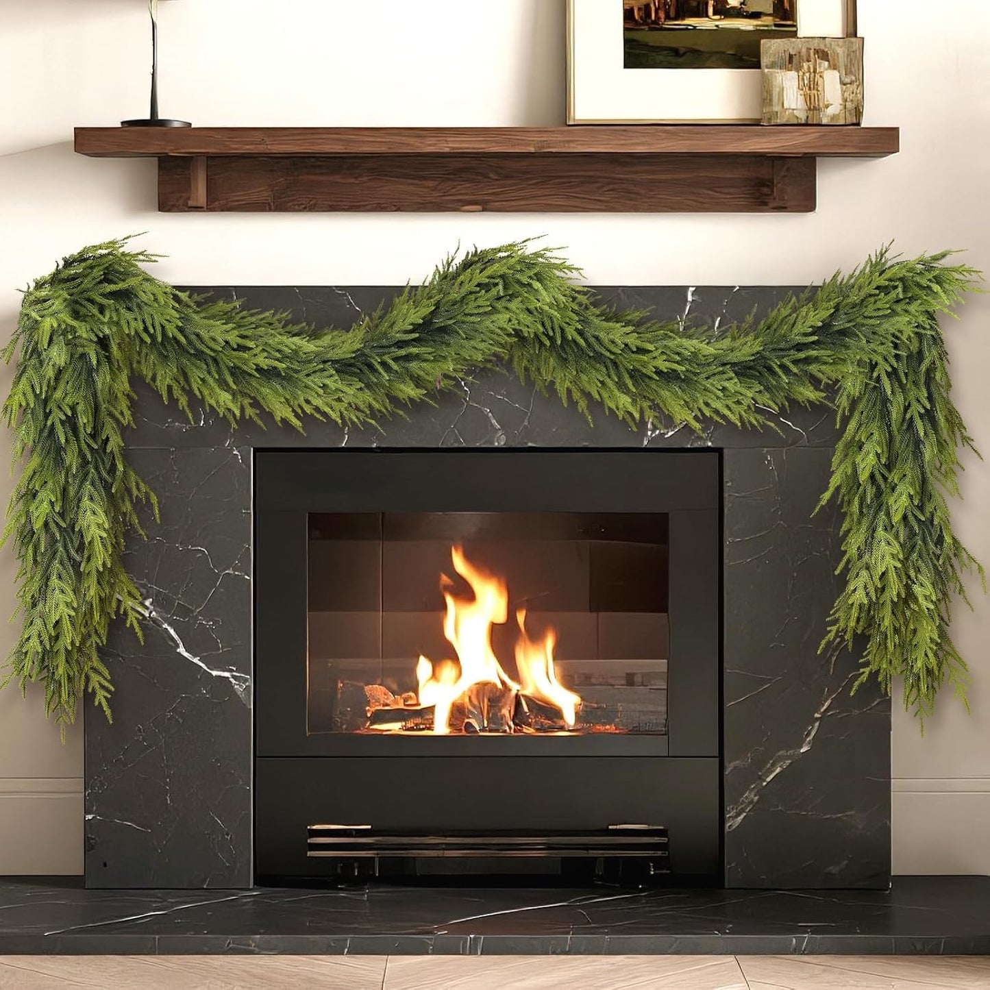 Artificial Norfolk Pine Garland - Faux Christmas Garland Fake Green Garland for Fireplace,Table, Stairs, Mantle, Window,Indoor Outdoor,Home,Holiday Decor (2 PCS,5 FT)