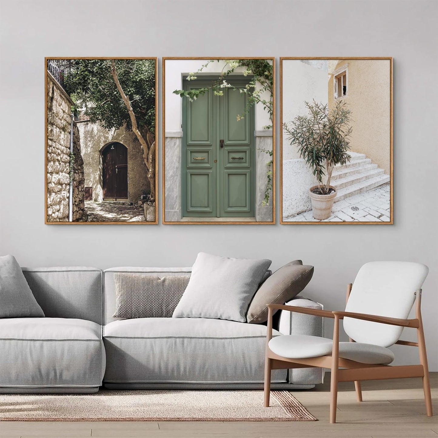 SIGNINART Large Vintage Italy City Landscape Framed Canvas Wall Art Set, Olive Green Tree Country Wall Decor, Modern Minimalist French Farmhouse Art Print for Living Room,Bedroom,Office 16 x24 x3