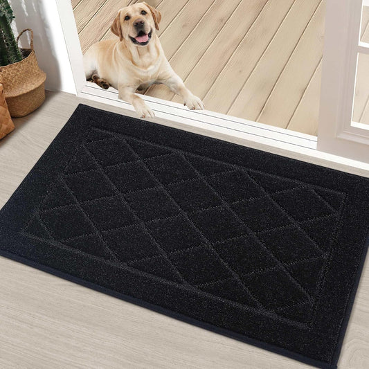 BEQHAUSE Dirt Trapper Door Mat 20" x 32", Doormat Non-Slip Entryway Rugs Washable, Dog Door Mat Stain Resistant and Absorbent Welcome Floor Mat for Front Back Door, Muddy Wet Shoes & Paws, Black