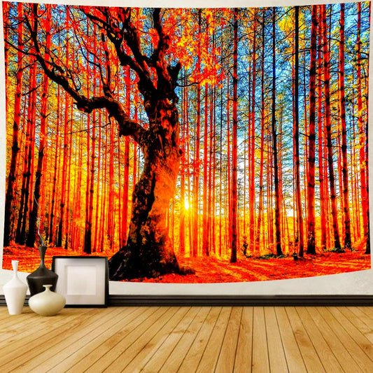 Delur Sunset Forest Tapestry Tree of Life Tropical Rainforest Landscape Tapestry Wall Hanging Scenic Nature Woodland Natural Sunrise Headboard for Bedroom Living Room Home Decor (59.1" x 78.7")
