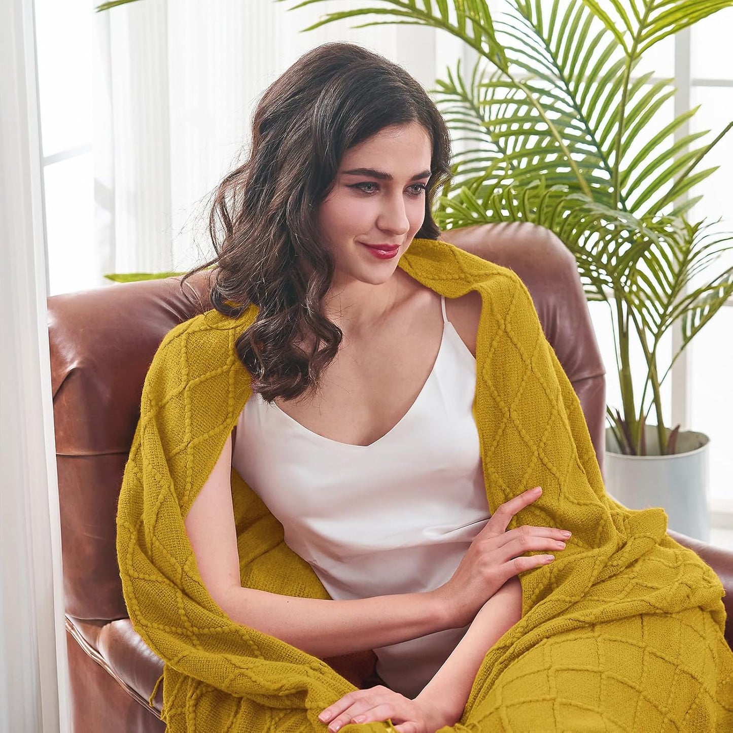 inhand Knitted Throw Blanket for Couch and Bed, Soft Living Room Home Decor Knitted Blanket with Tassel, Outdoor Lightweight Breathable Summer Blanket, Farmhouse Warm Woven Decorative, 50"x60"