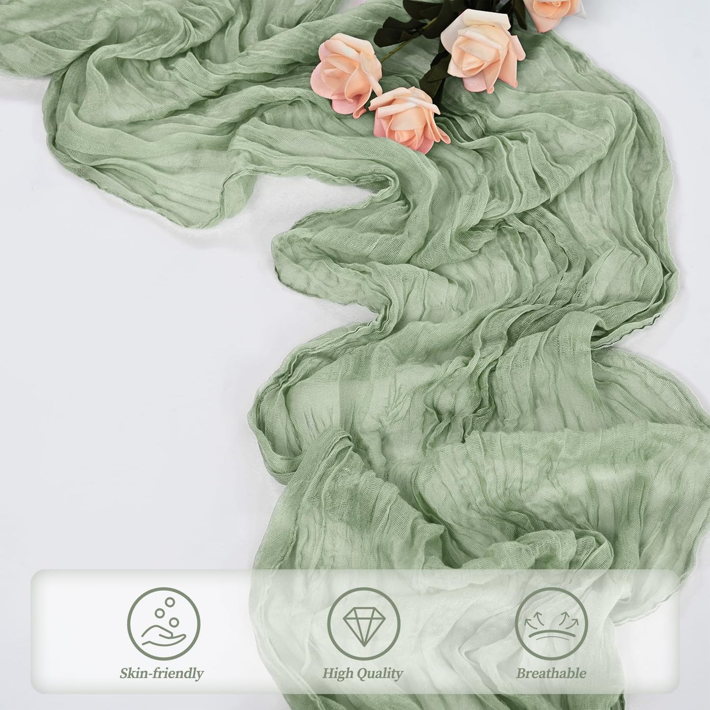 20 Pack Sage Green Cheesecloth Table Runner 10FT Rustic Gauze Fabric Cheese Cloth Table Runner for Wedding Bridal Baby Shower Table Decor 20 x 120 Inch Long Boho Sheer Birthday Party Table Decorations