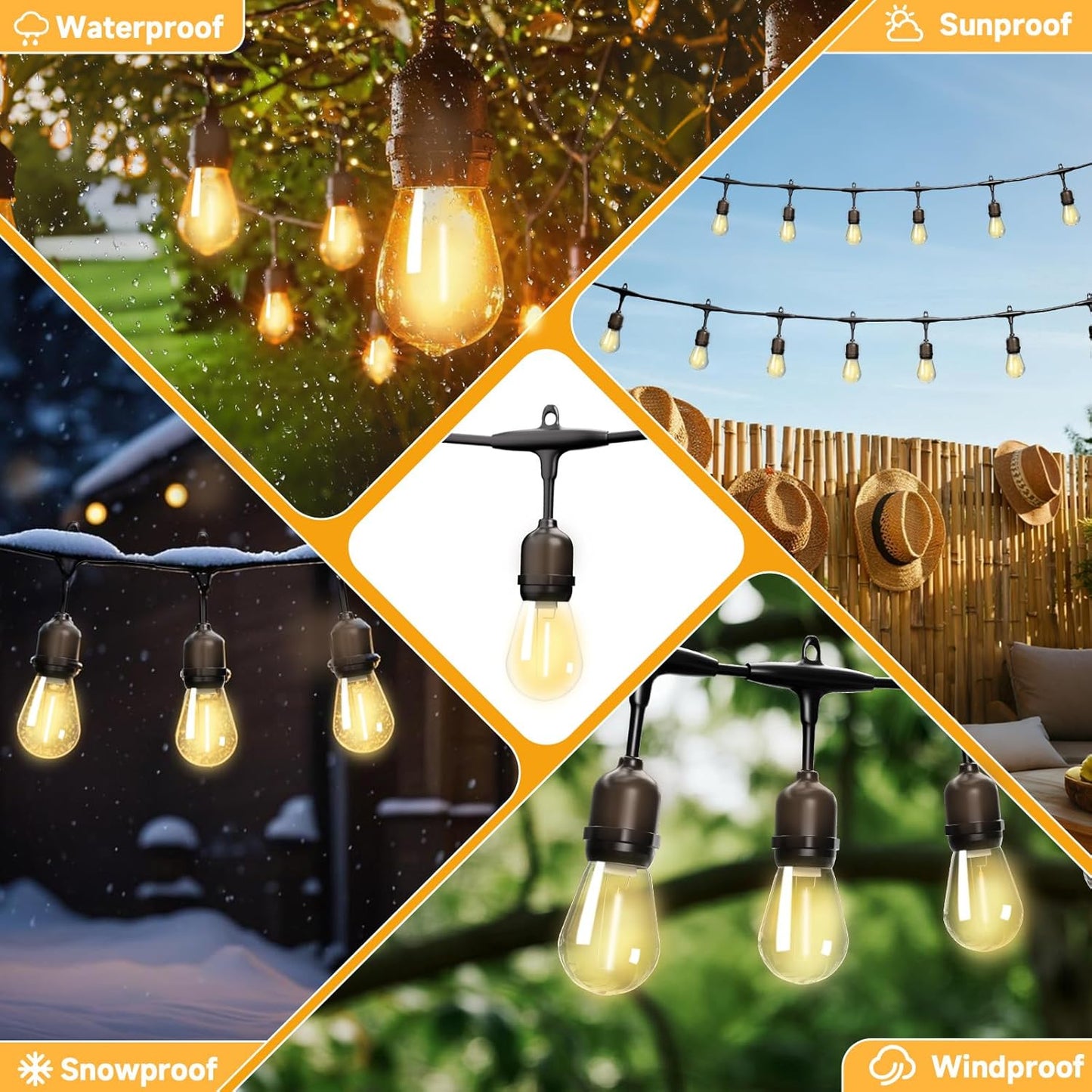 Outdoor Safety String Lights 200FT - 24V 20W Commercial Grade Low Voltage Strand with 80 S14 Shatterproof Bulbs for Tree Garden Yard Cafe Bistro | Warm Yellow 3500K | IP65 Waterproof | UL Listed