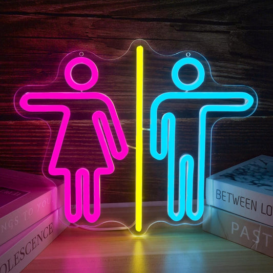 Restroom Neon Signs for Wall Decor Bathroom Neon Sign Dimmable LED Powerd Toilet Light Restroom Signs for Business Ideal for Bathroom, Bar, Hotel, Hospital,Home and Party Decoration(12.9 * 10.6inch)