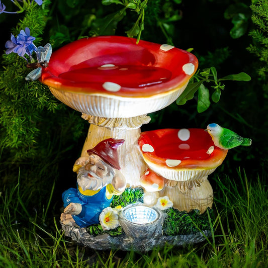 Solar Gnome Statues Figurine Lights - Garden Lighting Outdoor Decorations, Gnome Sleeping Under Mushroom, Yard Art Lawn Ornaments for Porch Patio Balcony - Gnome Gifts for Women Mom