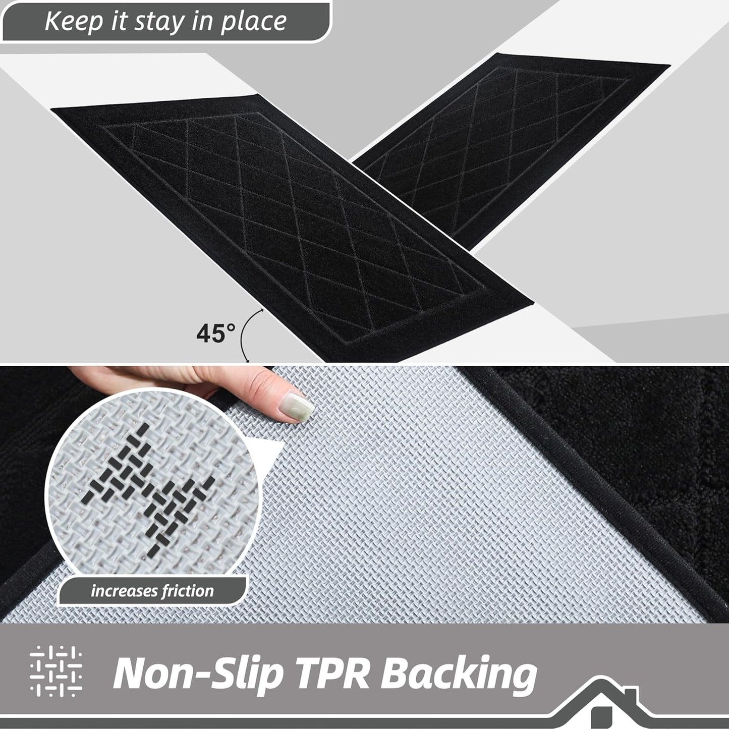 BEQHAUSE Dirt Trapper Door Mat 36" x 60", Doormat Non-Slip Entryway Rugs Washable, Dog Door Mat Stain Resistant and Absorbent Welcome Floor Mat for Front Back Door, Muddy Wet Shoes & Paws, Black