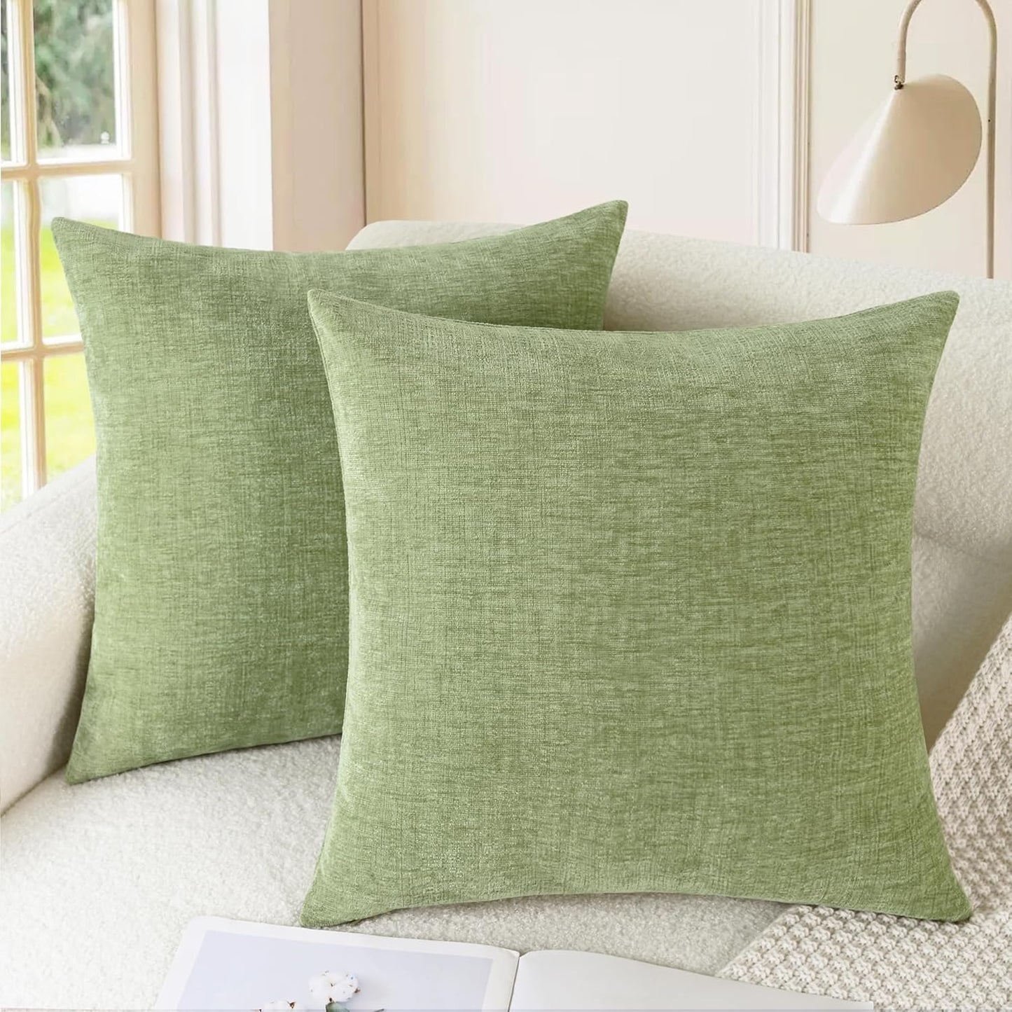 CaliTime Throw Pillow Covers Decorative 26 X 26 Inches Pack of 2 Cozy Chenille Cushion Cases for Couch Sofa Bed Living Room Home Sage Green