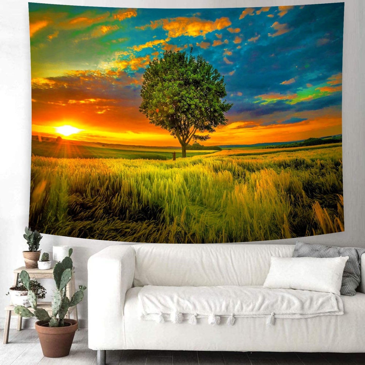 Delur Sunset Tree of Life Tapestry Forest Nature Landscape Wall Hanging Tapestry Scenic Tree Woodland Natural Sunrise Headboard for Bedroom Living Room Home Decor (59.1" x 78.7")