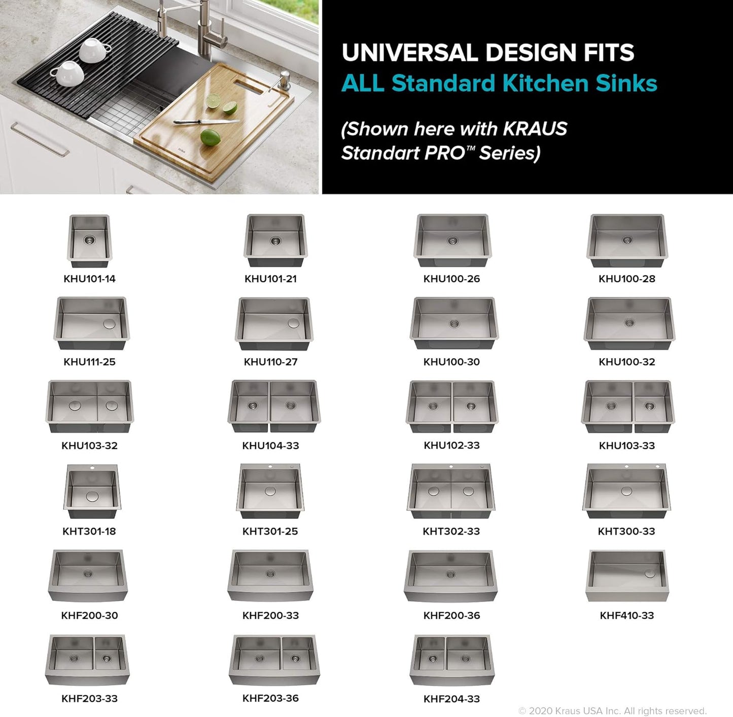 Kraus Multipurpose Over-Sink Roll-Up Dish Drying Rack, Colander and Trivet in Dark Grey, KRM-10DG