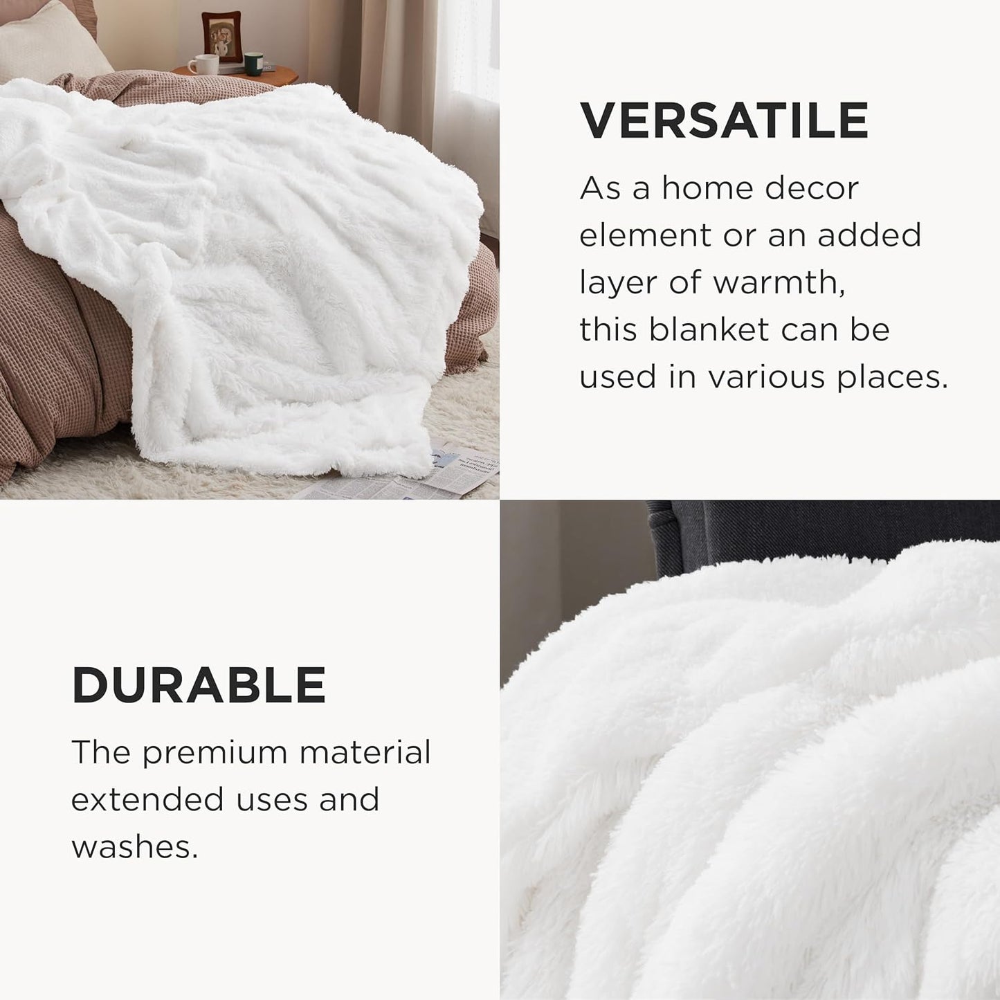 Bedsure GentleSoft Fluffy White Blankets Queen Size for Bed, Thick Sherpa Faux Fur Fleece Fuzzy Plush Winter Warm Heavy Soft Queen Blankets, Bedroom Decor White Gifts Cozy Gifts for Women Men, 90x90