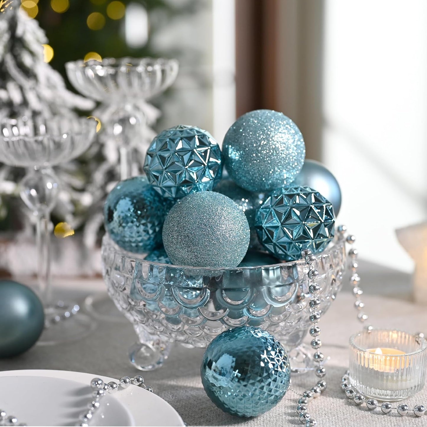 Valery Madelyn Christmas Tree Decorations Ornament Set for Fall Halloween, 50ct 2.36 Inches Light Blue Shatterproof Christmas Ball Ornaments Hanging Xmas Holiday Party Decor