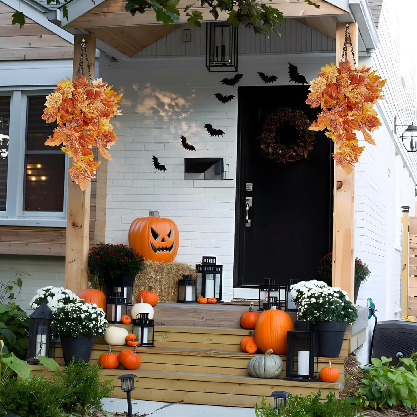 RECUTMS Fall Leaves Fall Decorations for Home Clearance Fall Decor Leaf Fall Decorations Fall Decorations for Home Thanksgiving Decorations Hanging Plants Indoor Artificial Wall Decor(Orange)