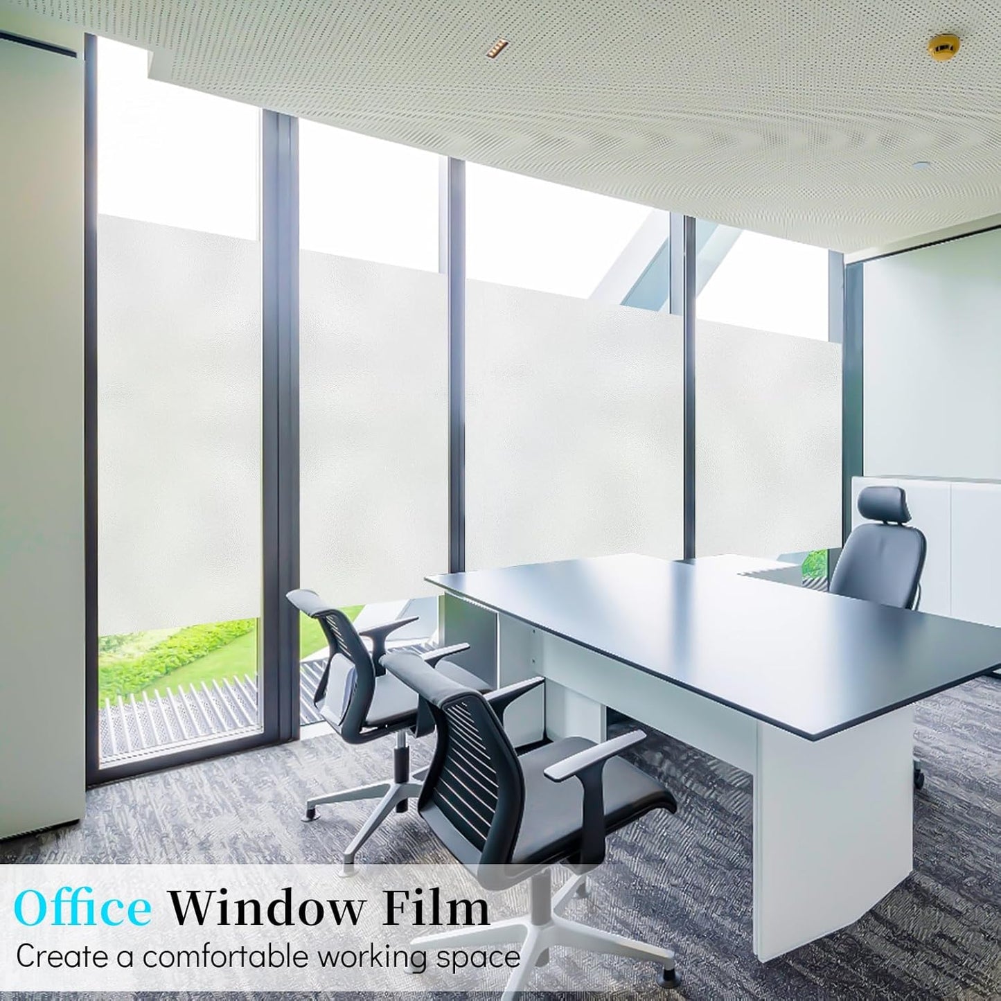 Niviy Etched Privacy Window Film Frosted Glass Static Cling Non Adhesive Window Frosting Film for Bathroom Home Office, White, 17.7 x 118 inch