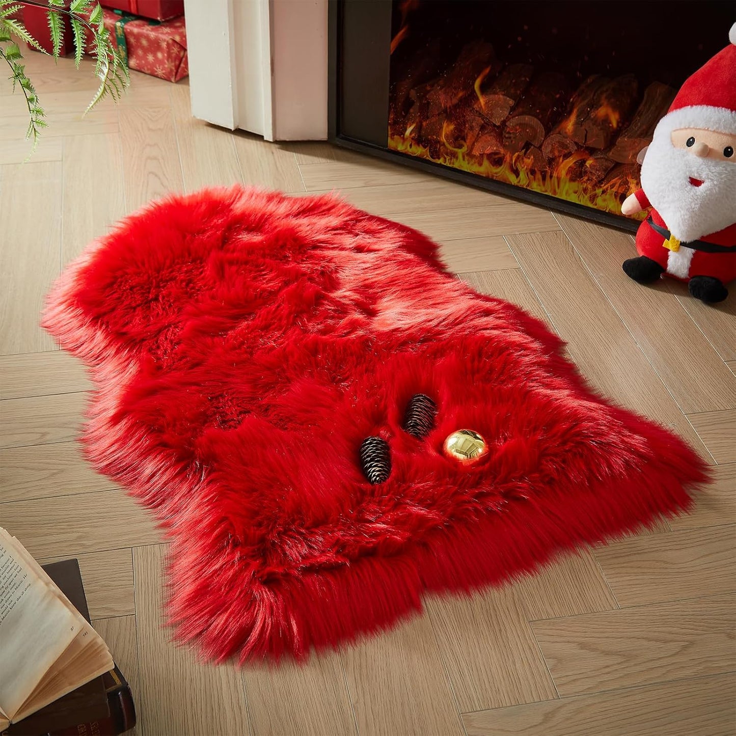 AMTOVO Faux Fur Rug, Red Small Area Rug, Fluffy Sheepskin Rug, Fuzzy Ultra Soft 2 x 3 ft Shag Rugs for Bedroom Sofa Throw Cushion Room Decor, Sheepskin