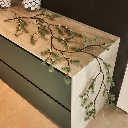 Birchlitland Lighted Pine Garland Battery Operated with Timer 6FT 48 LED Fairy Lights, Christmas Garland with Lights Wall Patio Wedding and Holiday Decor