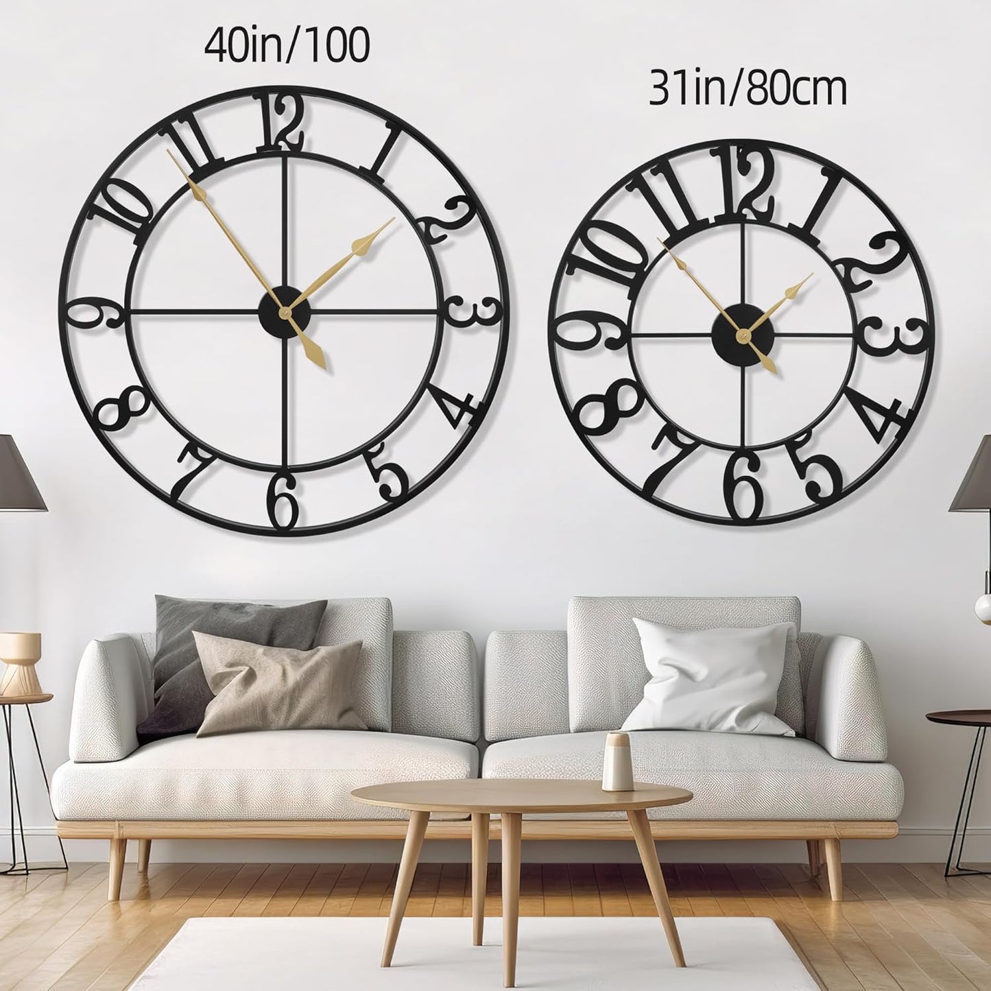 LEIKE 31 Inch Extra Large Wall Clock, Retro Decorative Oversized Silent Little Ticking Battery Operated,Black Metal Arabic Numerals Wall Clocks for Living Room,Office,Entrance Farmhouse Decor
