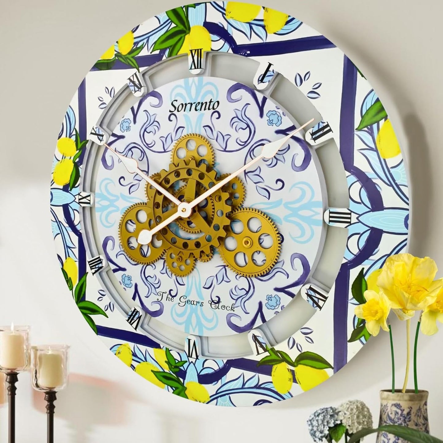 The Gears Clock Wall Clock Italy Collection with Moving Gears (Sorrento, 24 inch Round)