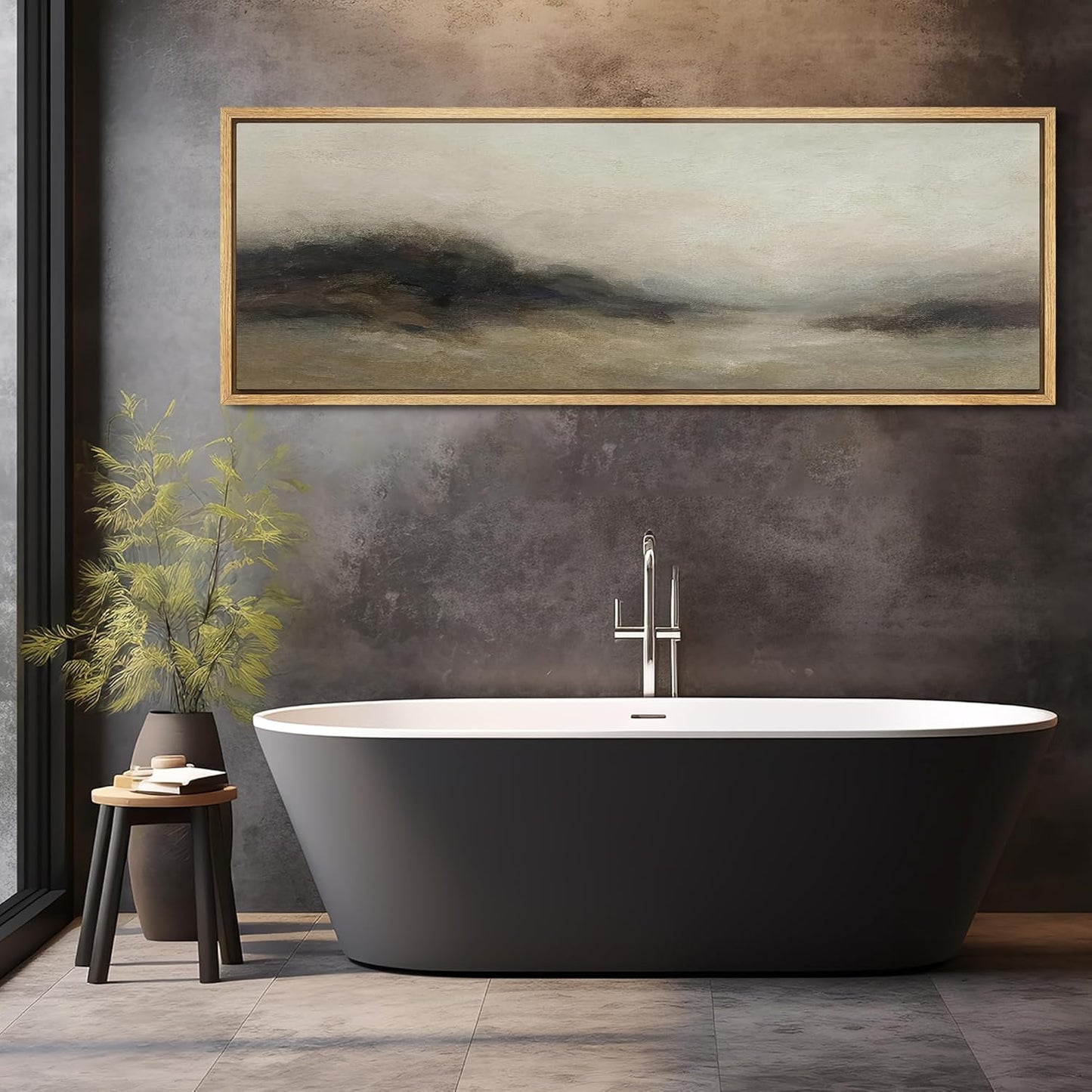 MUDECOR Large Framed Canvas Print Wall Art Foggy Mountain Horizon Landscape Neutral Tones Abstract Illustrations Decorative Colorful for Bedroom - 60"x20"