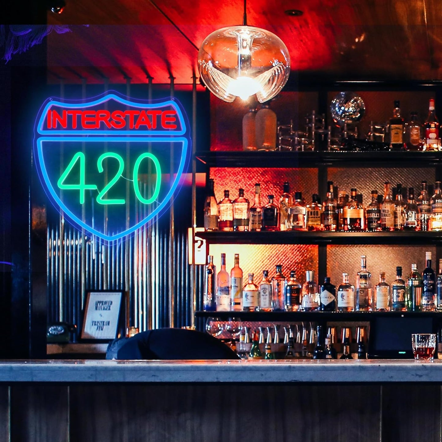 Interstate 420 Neon Sign Green Leaf Neon Signs for Wall Decor Dimmable 420 Theme Light Vintage Route Neon Light Sign for Game Room Man Cave Bar Decor Suitable Gift for Party Birthday（12.6 * 12.3inch）