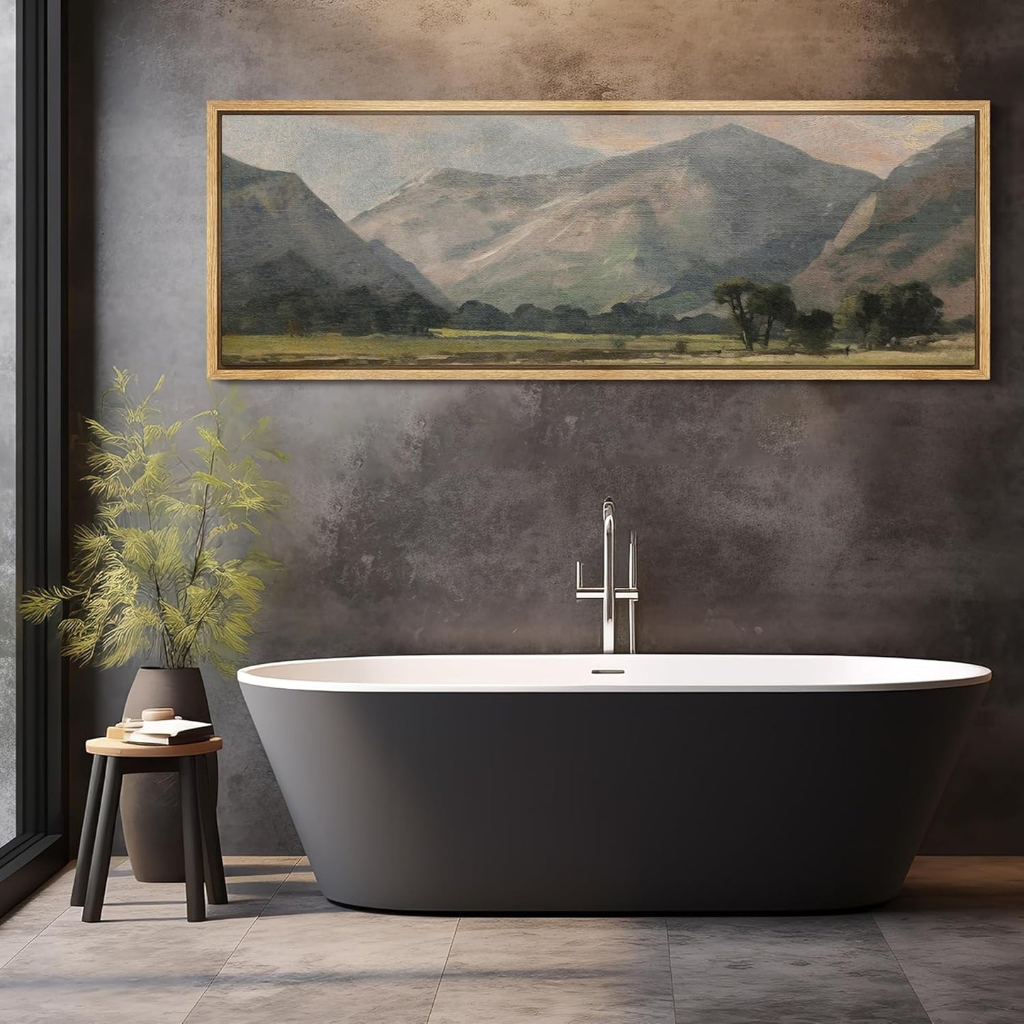 MUDECOR Large Framed Canvas Print Wall Art Pastoral Beauty Classic Mountainous Landscape Illustrations Antique Retro Fine Art Illustrations Decorative Colorful for Bedroom - 60"x20"