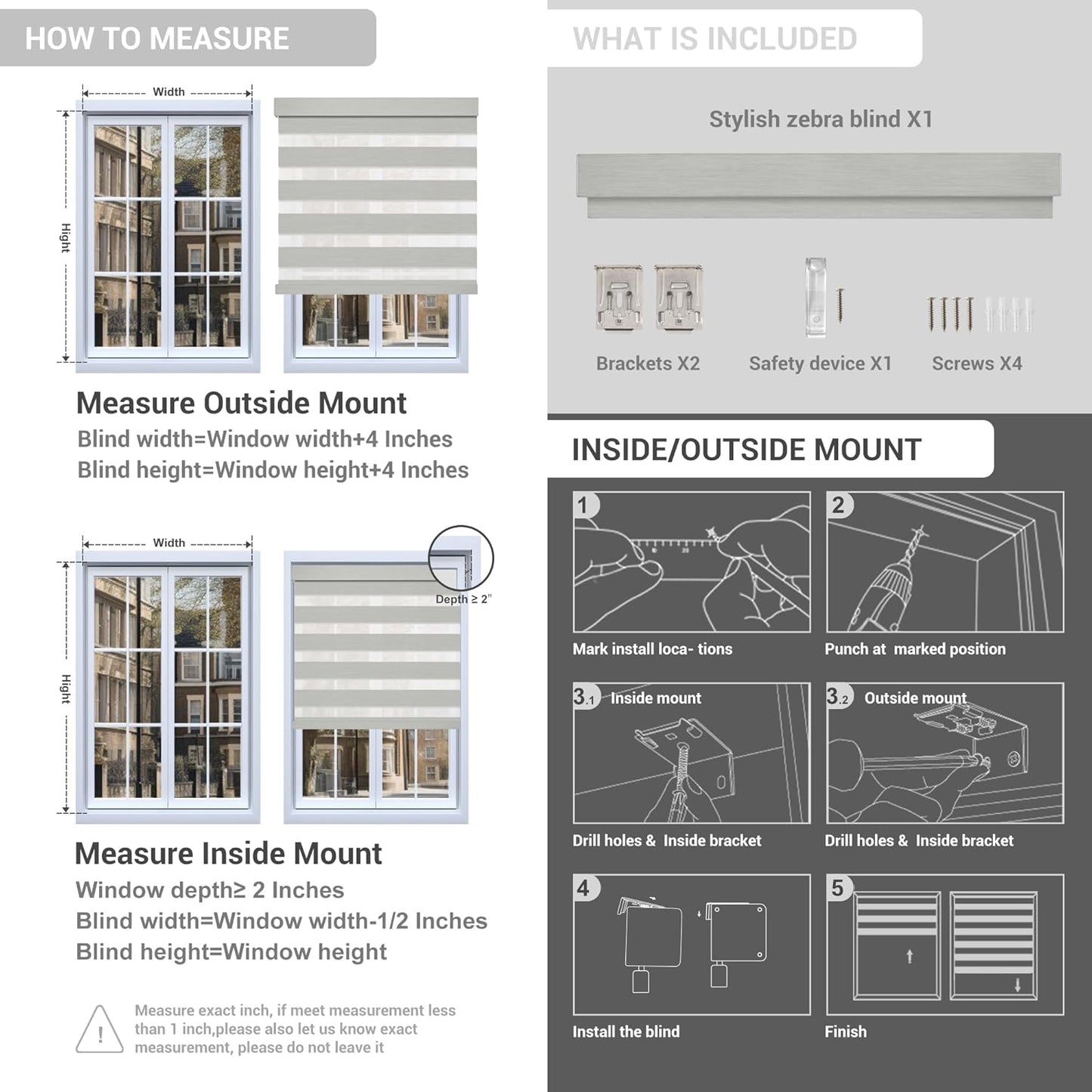 Cordless Zebra Blinds for Windows, Blackout Interior Blinds,Easy to Install,UV Protection,for Offices and Home,Custom Roller Shades, Solid White, 75" W x 56" H