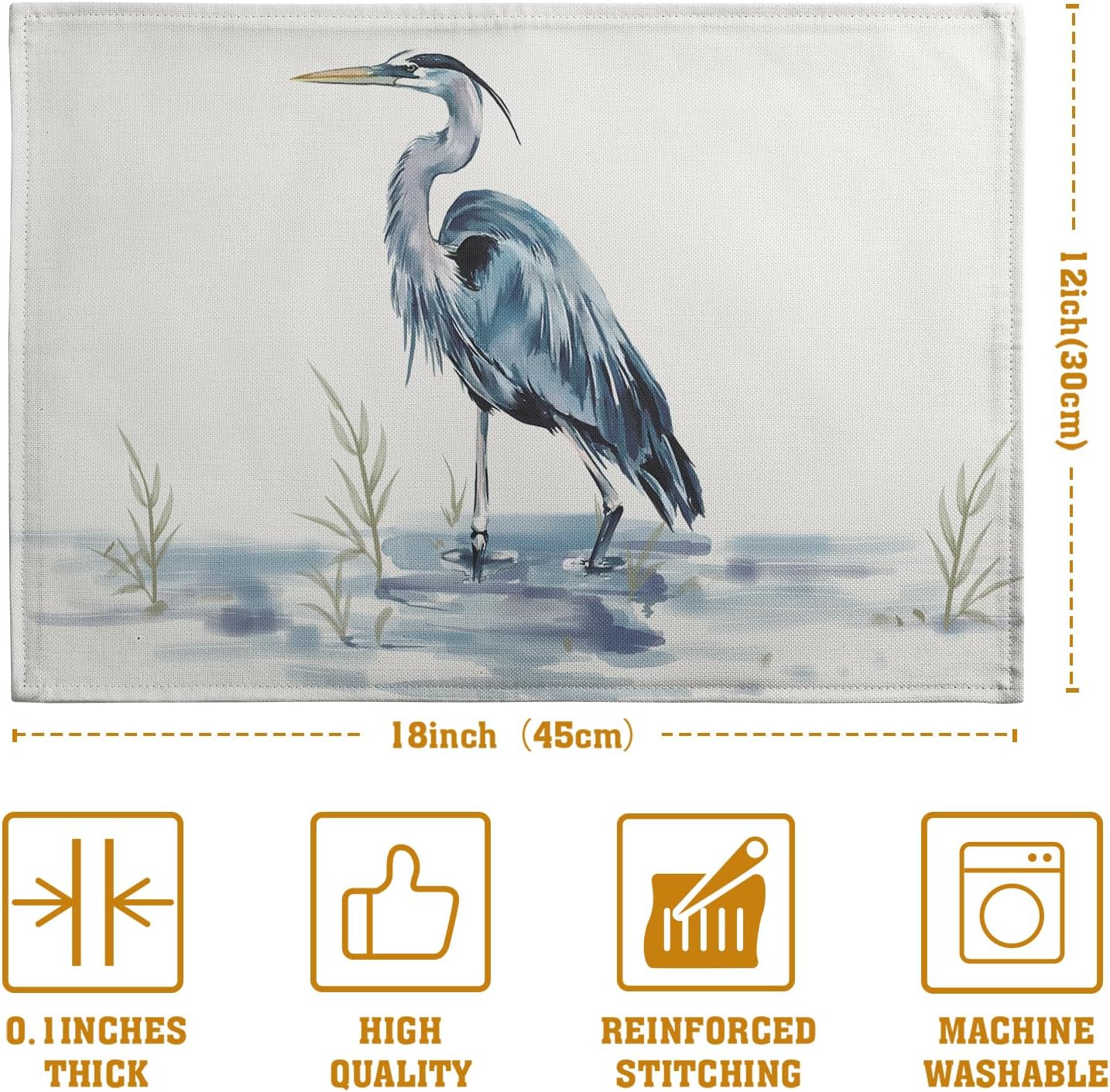 Coastal Placemats Set of 4 Summer Ocean Heron Place Mats 12x18 Inch Nautical Beach Sea Bird Pelican Table Mat Heat Resistant Non Slip Washable Linen Fabric Kitchen Dining Placemat