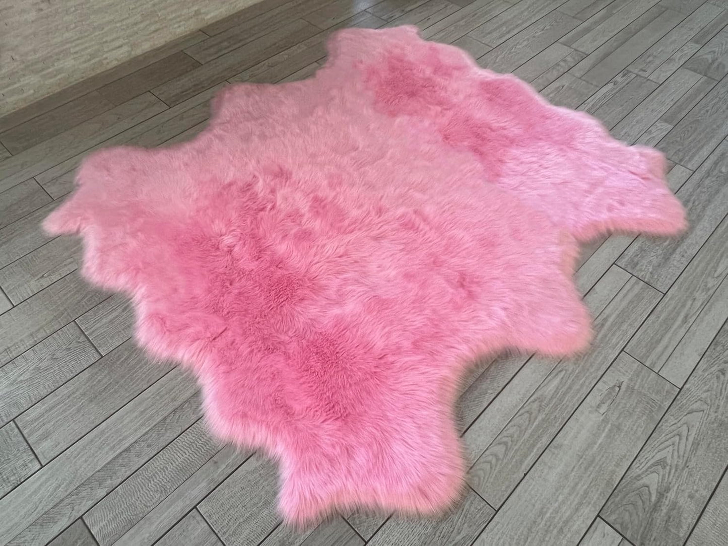 LAMBZY Faux Sheepskin Super Soft Hypoallergenic Free Shape Silky Shag Rug, Luxury Shaggy Plush Carpet for Bedrooms Living Kids Room Sofa Rugs (Pink, Sexto 6 Pelts 6'x6')