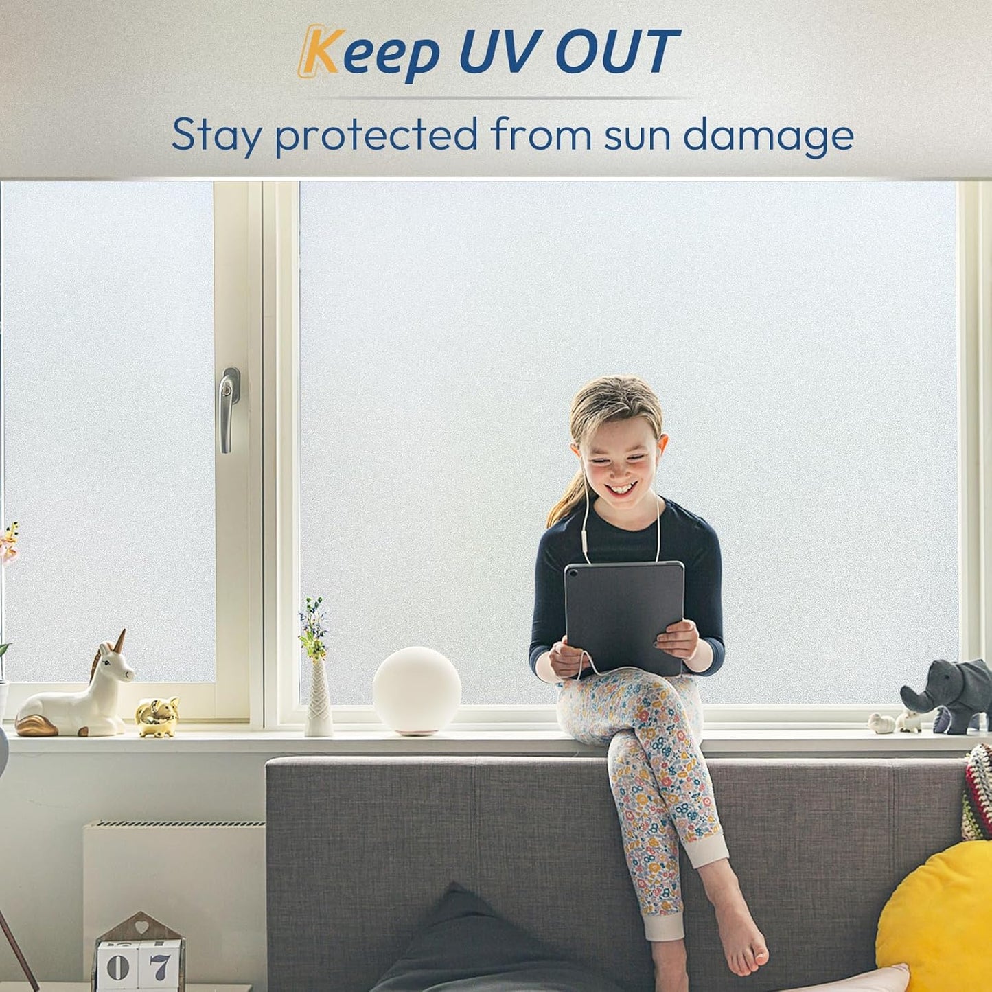 rabbitgoo Window Privacy Film, Frosted Glass Window Clings, Static Cling UV Heat Blocking Door Stickers for Home Bathroom, Removable Indoor Decal Coverings Day and Night, Pure, 17.5 x 78.7 Inches