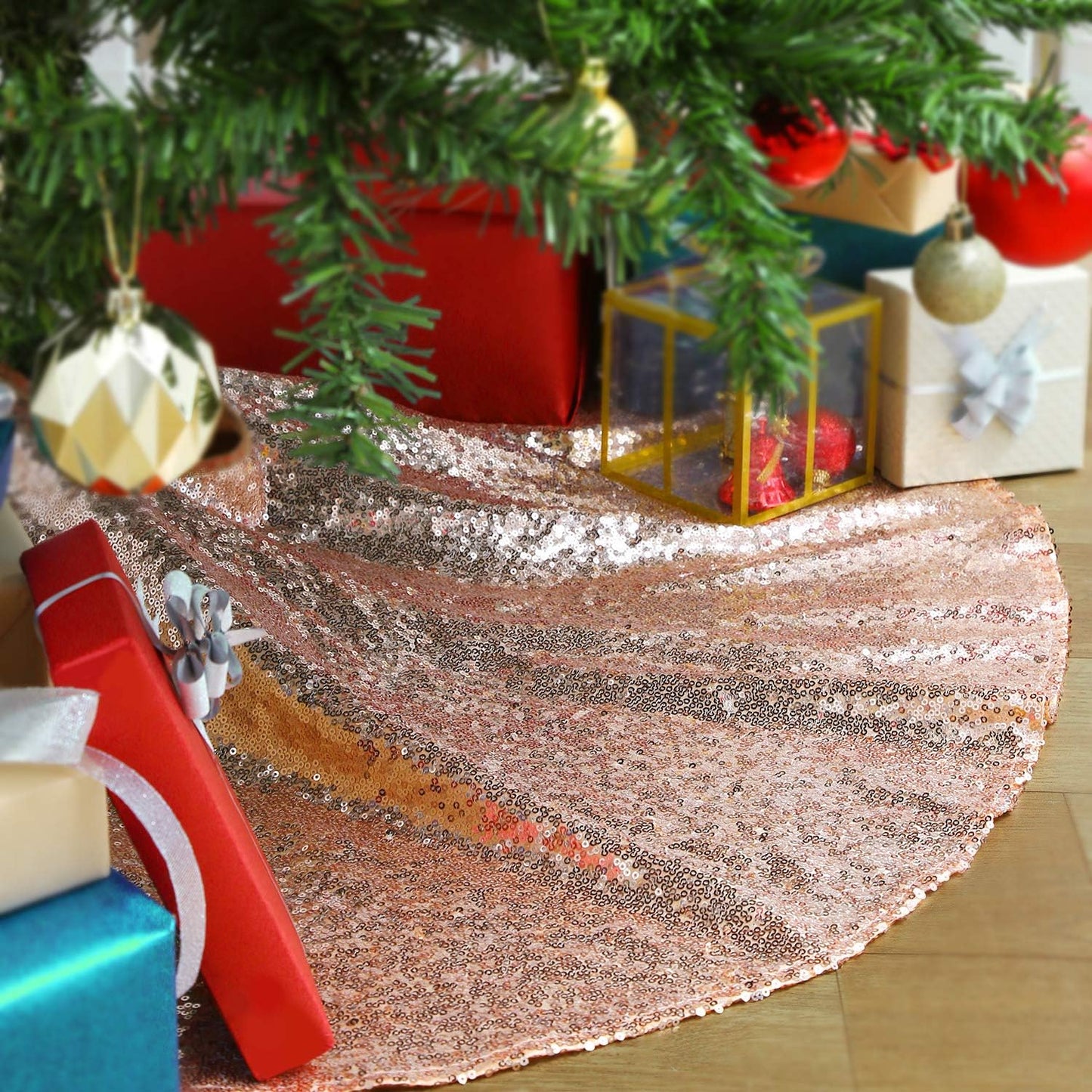 Small Christmas Tree Skirt 36 Inch Rose Gold Tree Skirt Sequin Tree Skirt for Christmas Decorations
