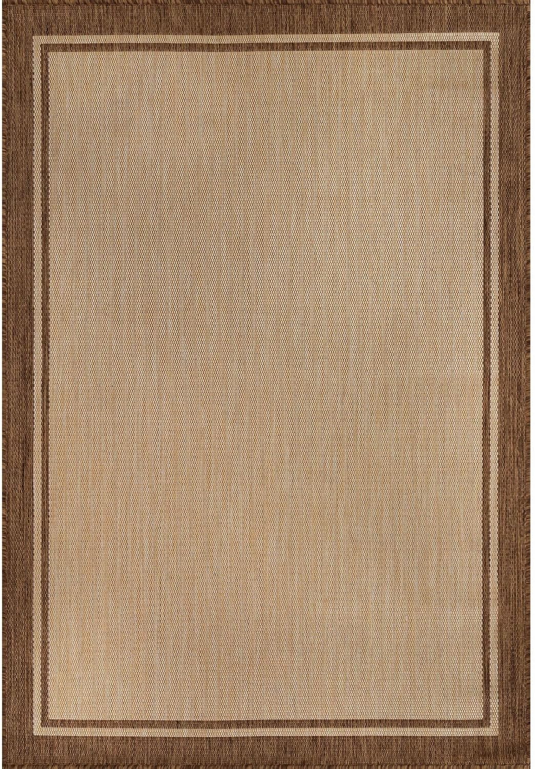 CAMILSON Outdoor Rug 8x10 Bordered Natural Brown Modern Area Rugs for Indoor and Outdoor Patios, Kitchen and Hallway Mats, Washable Porch Deck Outside Carpet (Border Jute, 8 x 10)