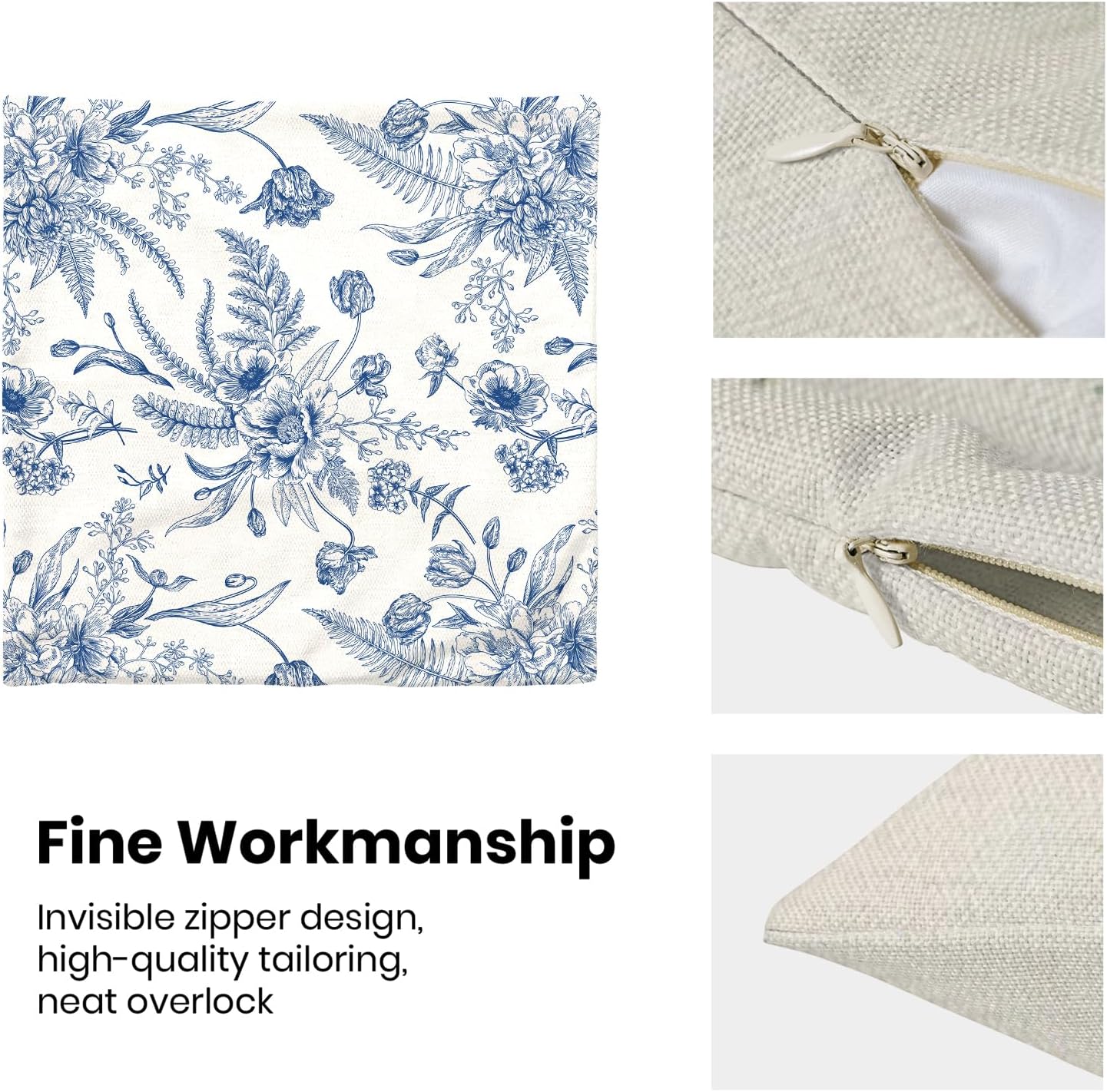 CXMEIFLY Spring Floral Leaves Pillow Covers 24 x 24 Inch Set of 2 for Chinoiserie Flowers Decor Throw Pillows Blue and White Seasonal Plant Outdoor Decorative Cushion Cases for Couch Bed Decorations