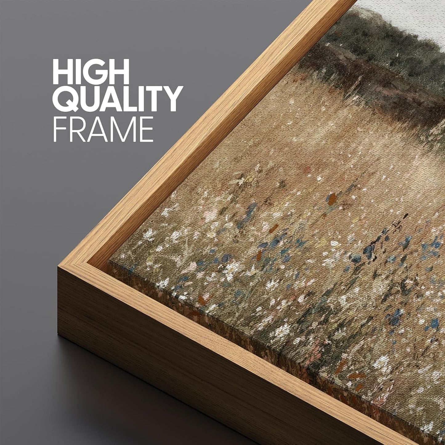 MUDECOR Large Framed Canvas Print Wall Art Misty Morning Meadow with Wildflowers Antique Retro Fine Art Illustrations Decorative Colorful for Bedroom - 60"x20"