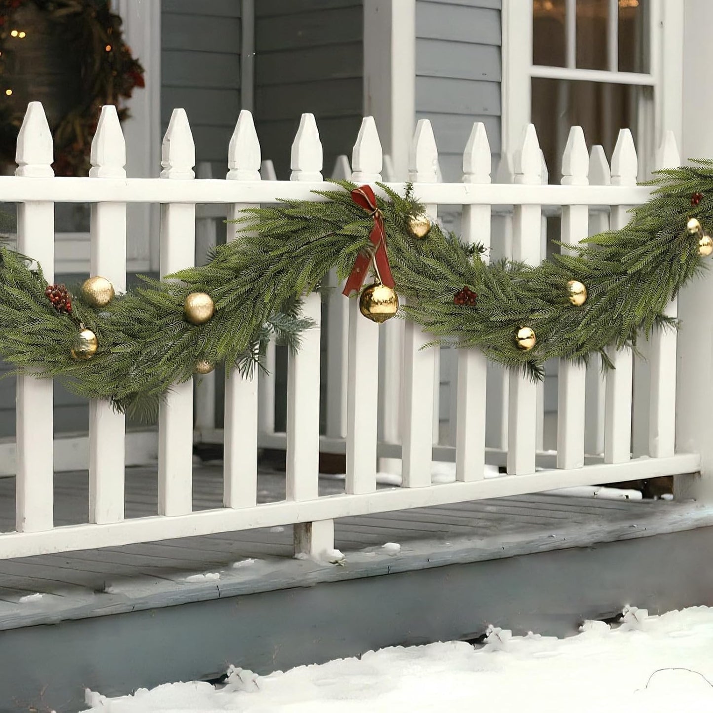 6FT Christmas Norfolk Pine Garland -2PCS, Artificial Pine Needles Garlands Faux Greenery Fake Garland for Holiday Fireplace,Table,Window,Stairs,Mante,Indoor Outdoor Decor