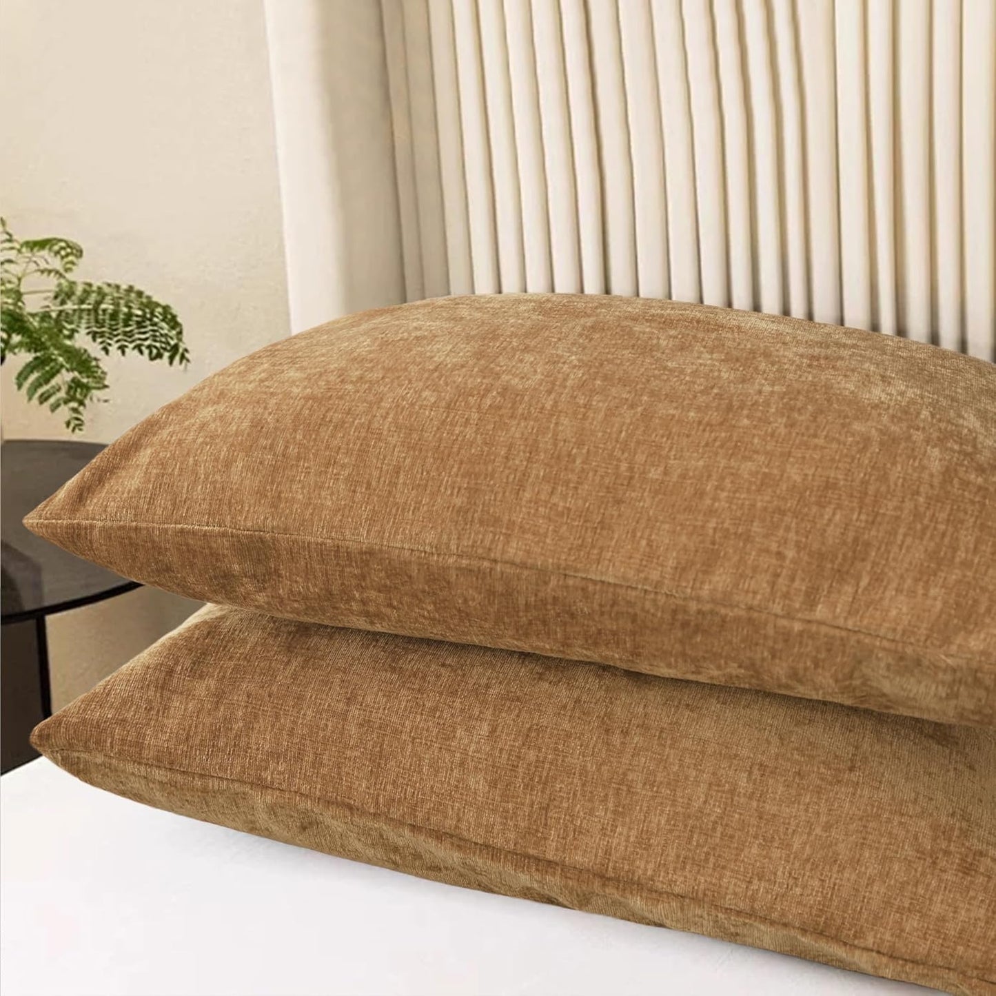 CaliTime Throw Pillow Covers Decorative 20 X 26 Inches Pack of 2 Cozy Chenille Standard Pillow Shams Cases for Couch Sofa Bed Living Room Home Apricot Brown