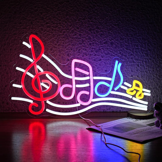 Musical Staff Note Neon Sign Led Music Neon Light for Wall Decor Dimmable USB Power Musical Light Up Sign for Music Studio Classroom Party Bar Bedroom