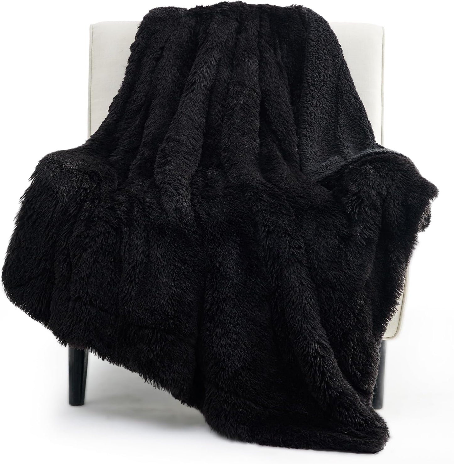 Bedsure GentleSoft Fuzzy Sherpa Faux Fur Twin Blanket Black Cozy Gifts for Women Men, Soft Fleece Plush Warm Minky Thick Blanket Twin Size for Bed, Couch, Dorm Essentials Black Decor Gifts, 60x80