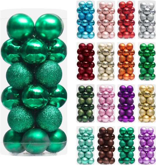 XmasExp 24ct Mini Christmas Ball Ornaments Shatterproof Christmas Ornaments Set Decorations for Xmas Tree Balls 30mm/1.18" (Malechite Green)