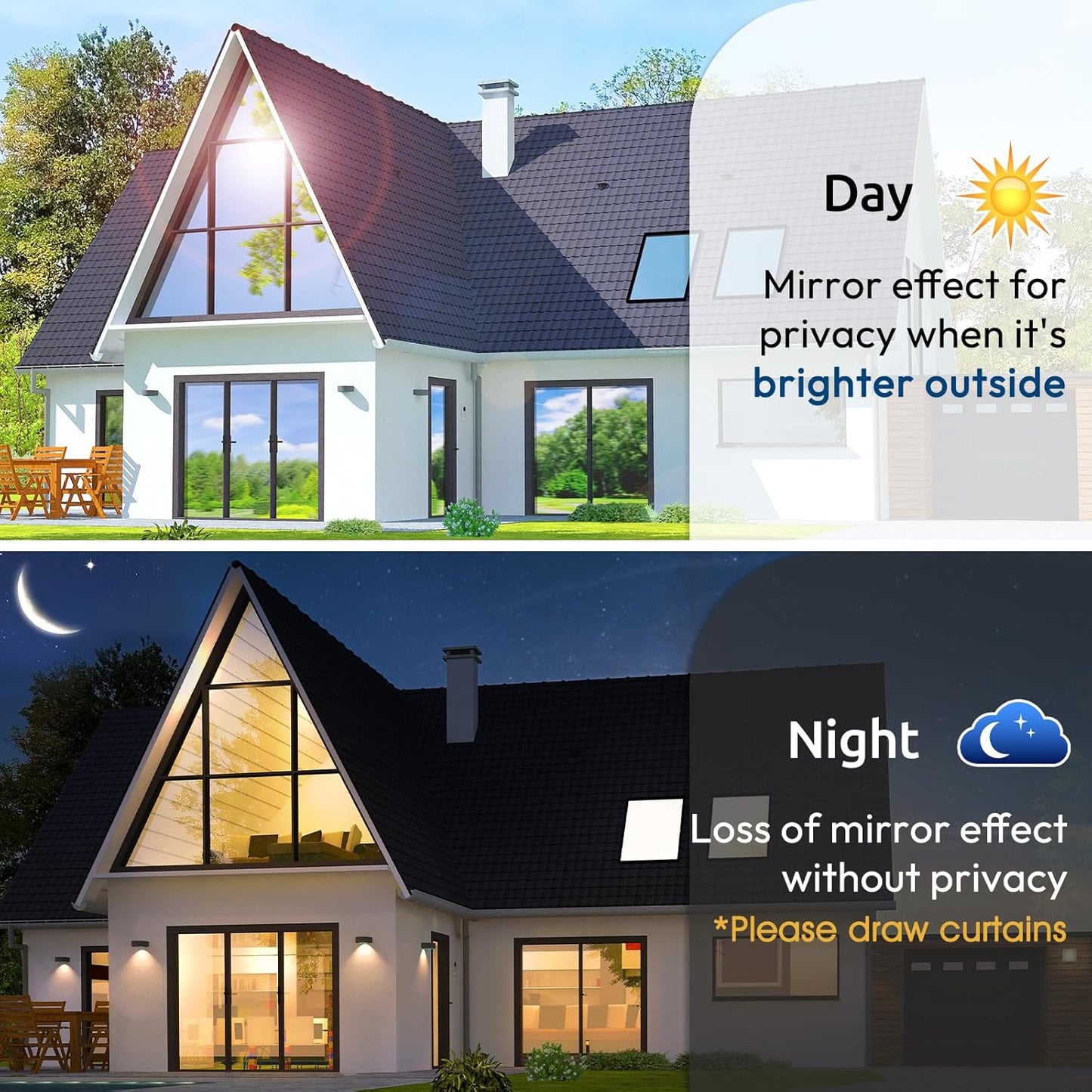 rabbitgoo Window Privacy Film One Way Window Tint for Home, Removable Reflective Heat Sun Blocking Anti UV Glass Door Covering, Mirror Tinting Film House Office, 35.4 in X 16.4 Feet, Blue Silver