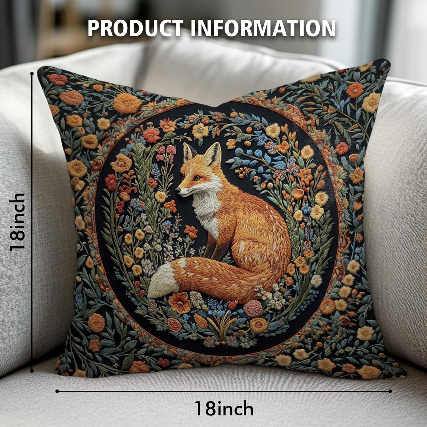 YOU FOUND ME William Morris Abstract Vintage Floral Velvet Fox Design Throw Pillow Covers Home Decor, Retro Art Deco Pillowcase Cushion Cover for Bed Sofa Living Room, Square 18x18inch (Fox)