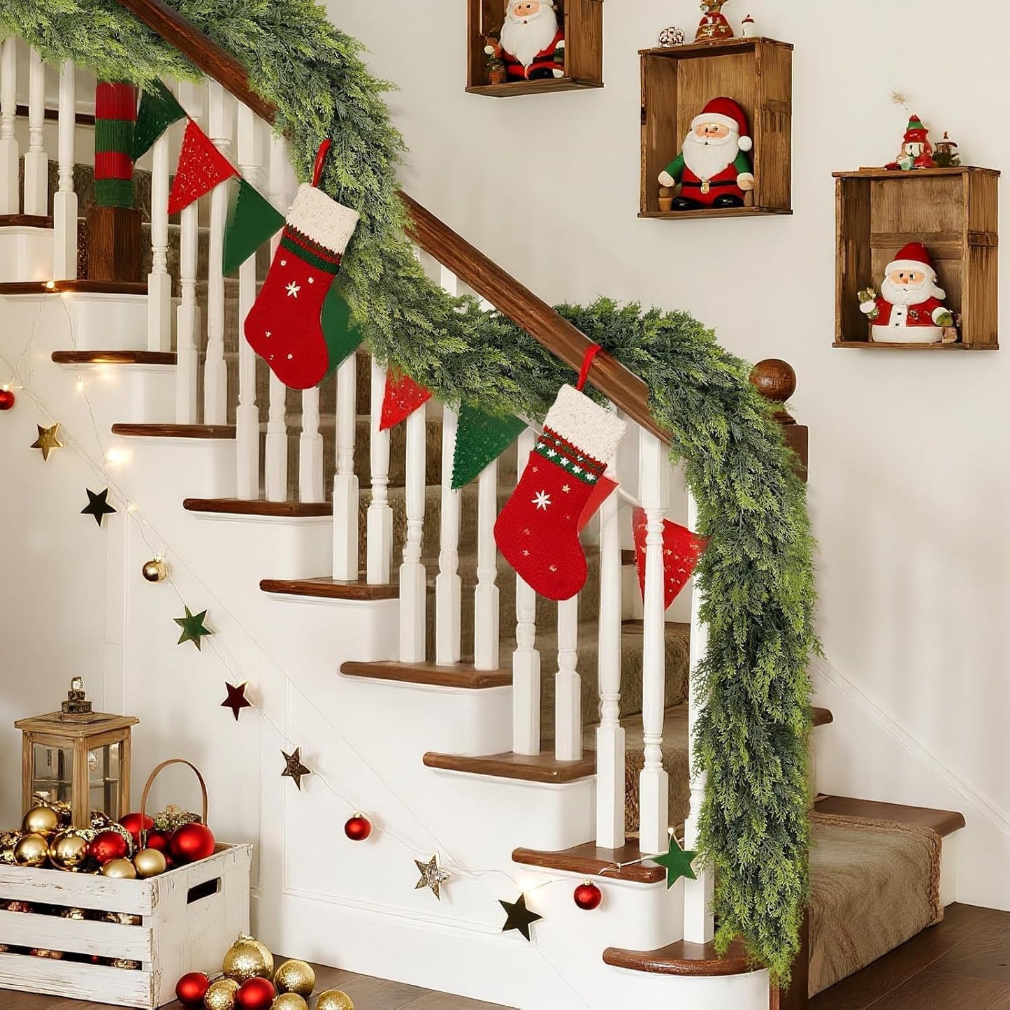 Real Touch Cedar Garland - Artificial Christmas Garlands Faux Green Cedar Fake Pine Needles Garland for Fireplace,Table, Stairs, Mantle, Window,Indoor Outdoor,Home,Holiday Decor(2 PCS,6 FT)