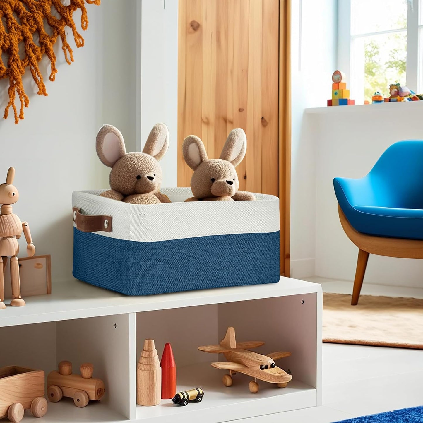 DECOMOMO Small Storage Basket, Closet Storage Bins, Baskets for Organizing Shelves (Navy Blue & White, Small - 6 Pack)