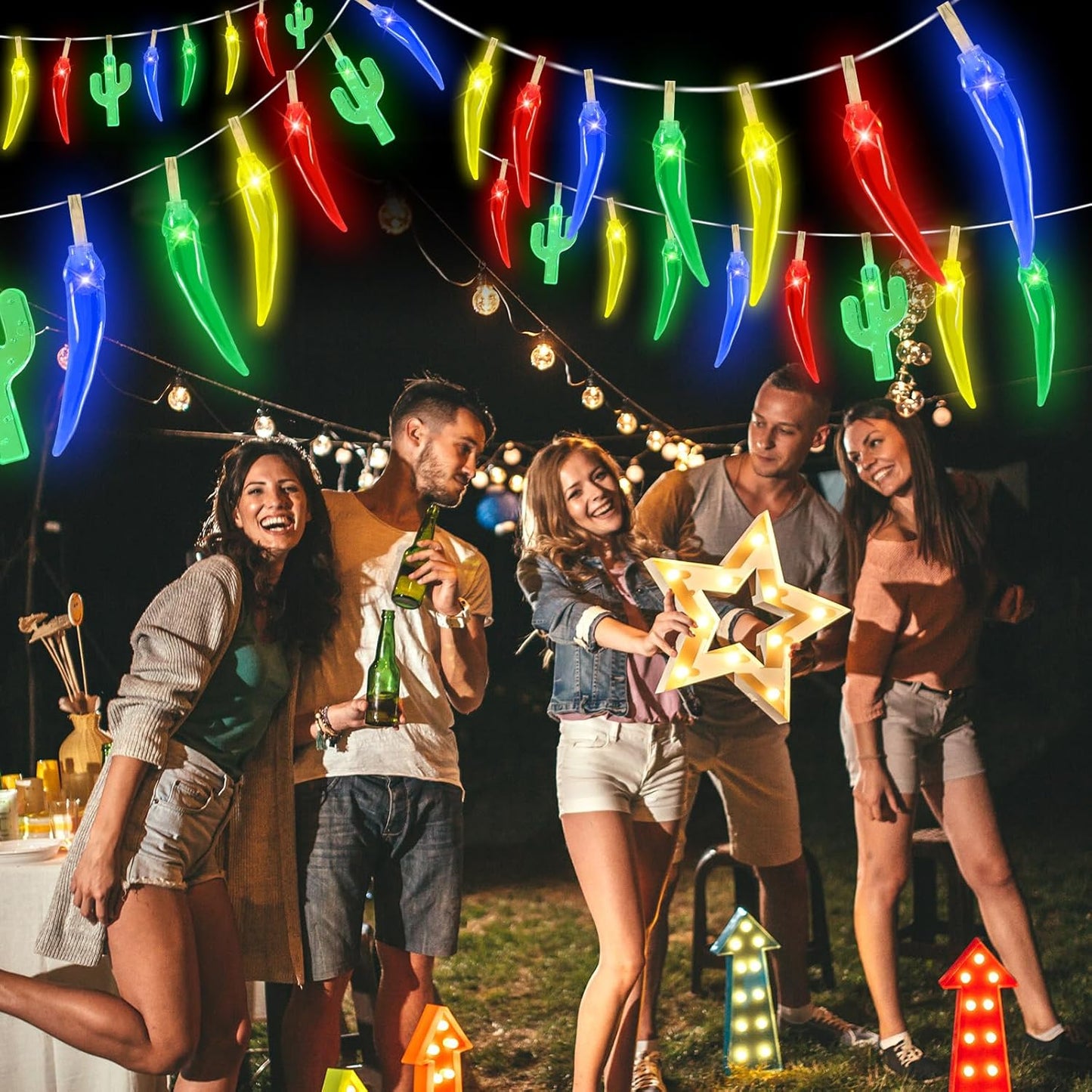 21FT [ 8 Modes & Timer ] Chili Pepper String Lights 40LED Fairy Lights Battery Operated for Indoor Outdoor Garden Pool Birthday Mexican Party Wedding Christmas Summer Tropical Decor