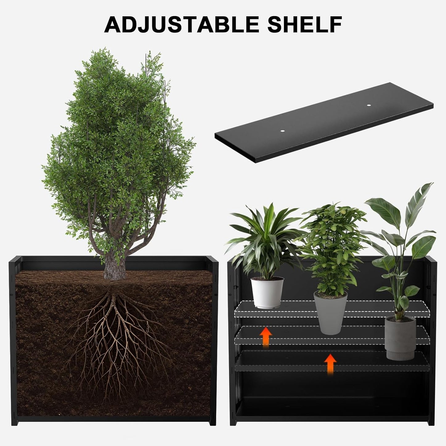 Metal Planter Box, Outdoor Heavy Duty Metal Garden Planter Spliced Flower Pot with Partitions, All-Weather Use with Drainage Holes for Patio/Porch-30 x 24" x 12"