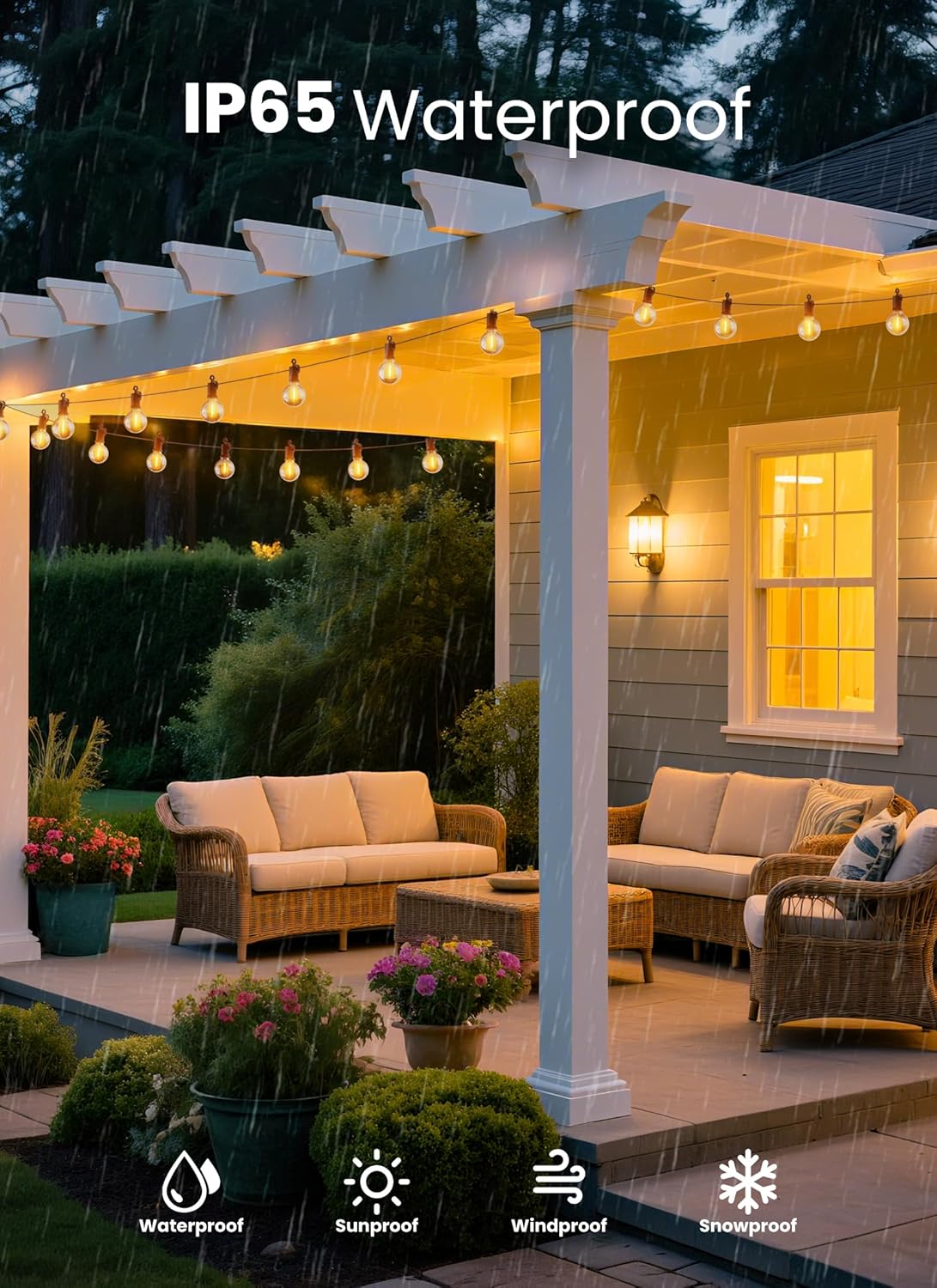 LED Outdoor String Lights, 50FT 25+2 Shatterproof Bulbs Outdoor Patio Lights, IP65 Waterproof Connectable Hanging Outside Light for Backyard, Porch, Deck, Balcony, 2200K